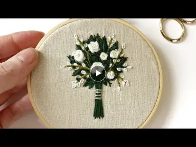 Hand embroidered custom wedding bouquet, Watch along - DIY embroidery